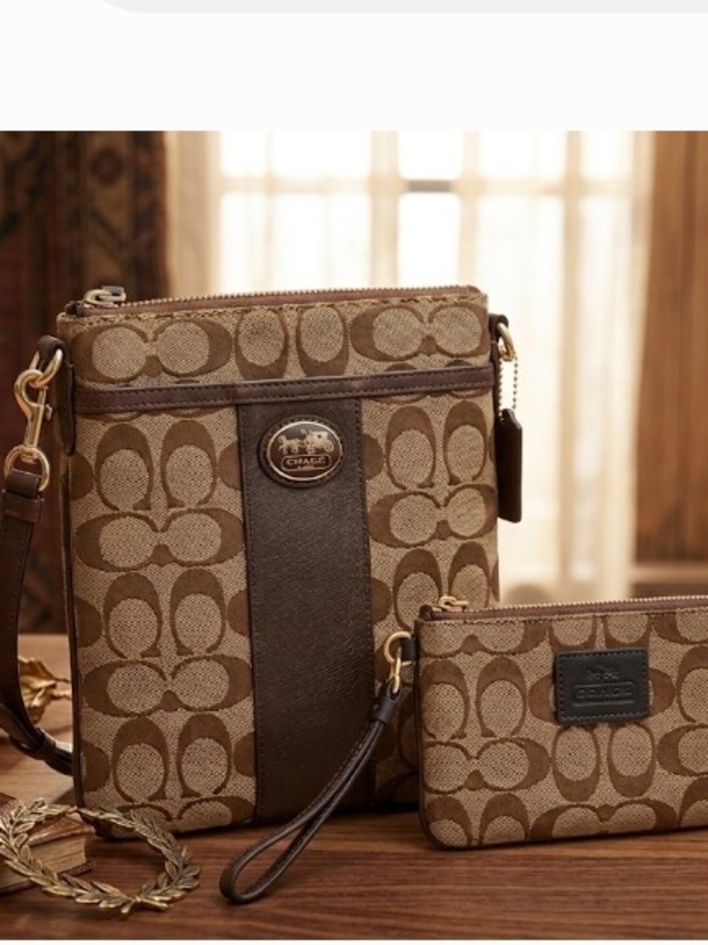 Coach Sutton Signature Canvas Crossbody & Matching Vtg Wristlet H1076-43976 COA